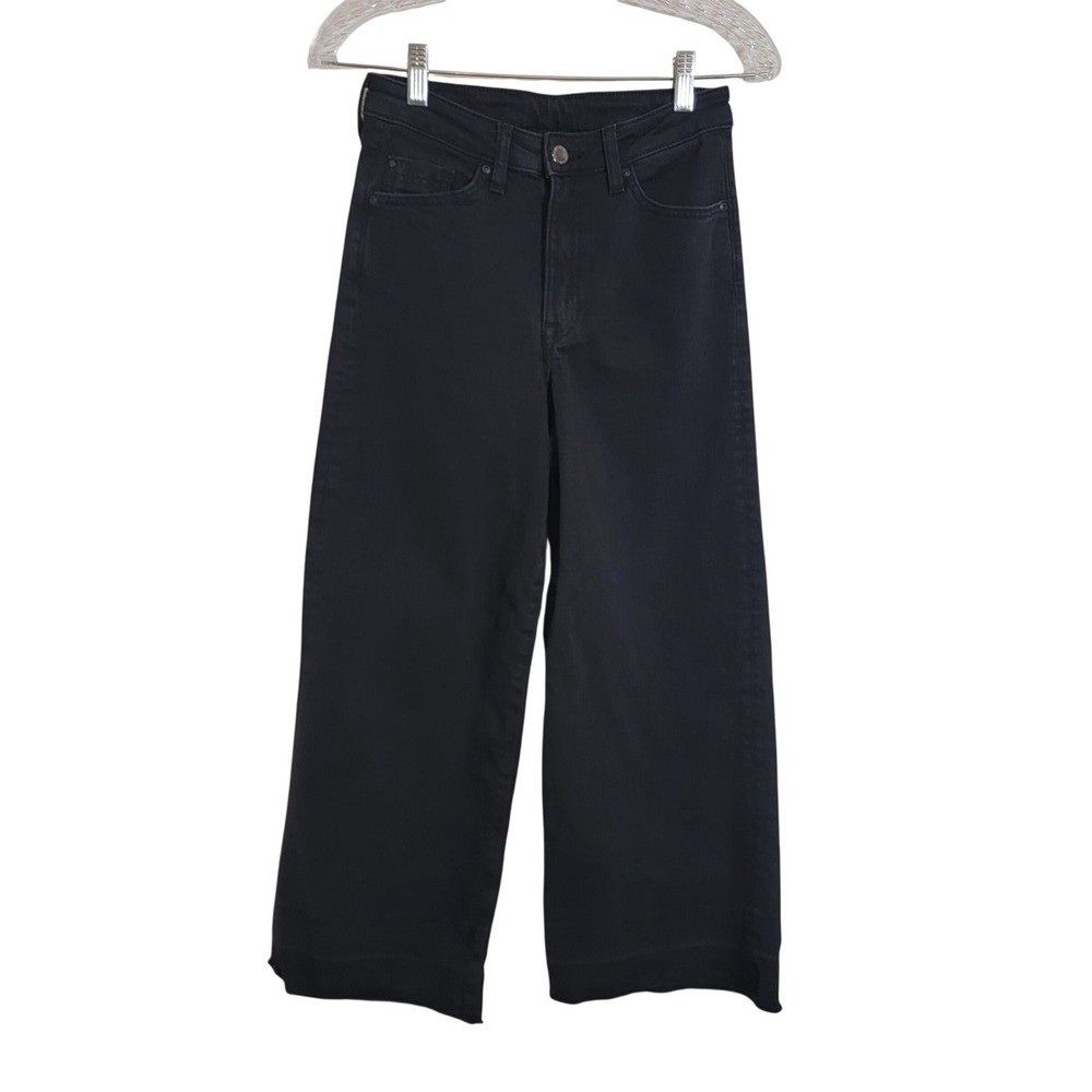 H&M &Denim Black Sz 4 Culotte High Waist Casual Wide Leg Jean Pant 5 Pocket
